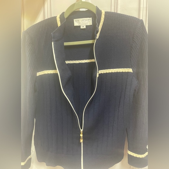 St. John Collection embroidered wool rayon sweater zip cardigan medium jacket - Picture 11 of 12